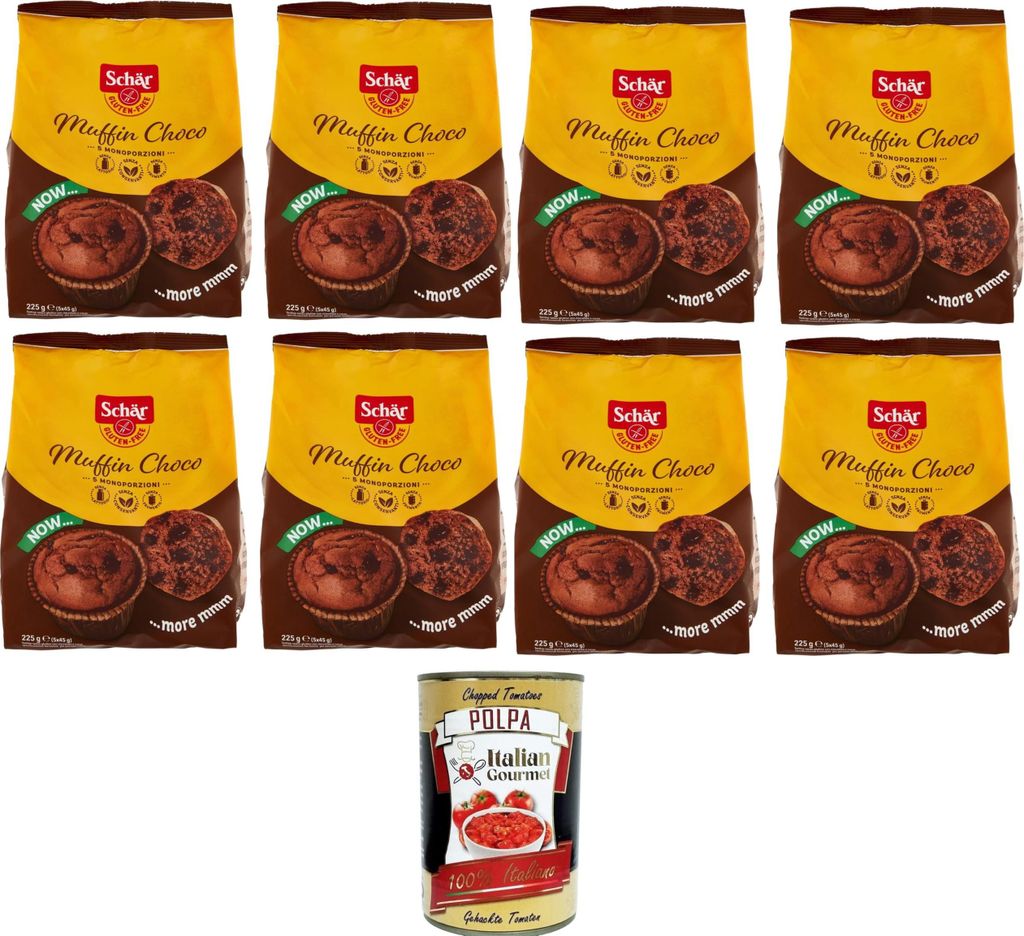 Schar Muffin Choco Glutenfreie Kuchen mit Schokolade und Kakao, speziell für Menschen mit Glutenunverträglichkeit 8x225gr + Italian Gourmet polpa...