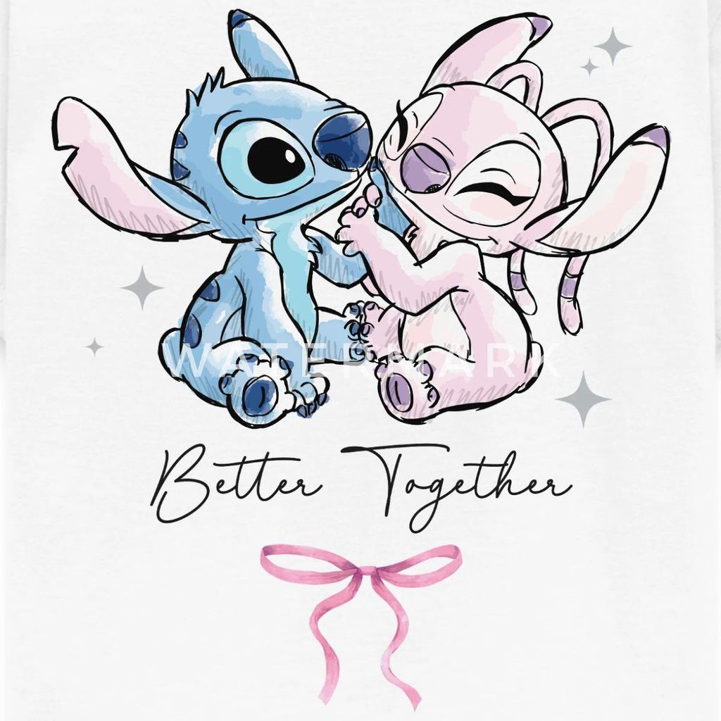 Lilo & Stitch | Angel Und Stitch Better Together Kinder T-Shirt, 122/128 (7-8 Jahre), Weiß