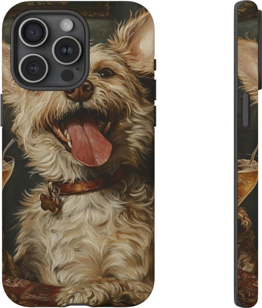 Fröhlicher Terrier mit Cocktail – Hülle Kompatibel mit iPhone 15 Pro Max