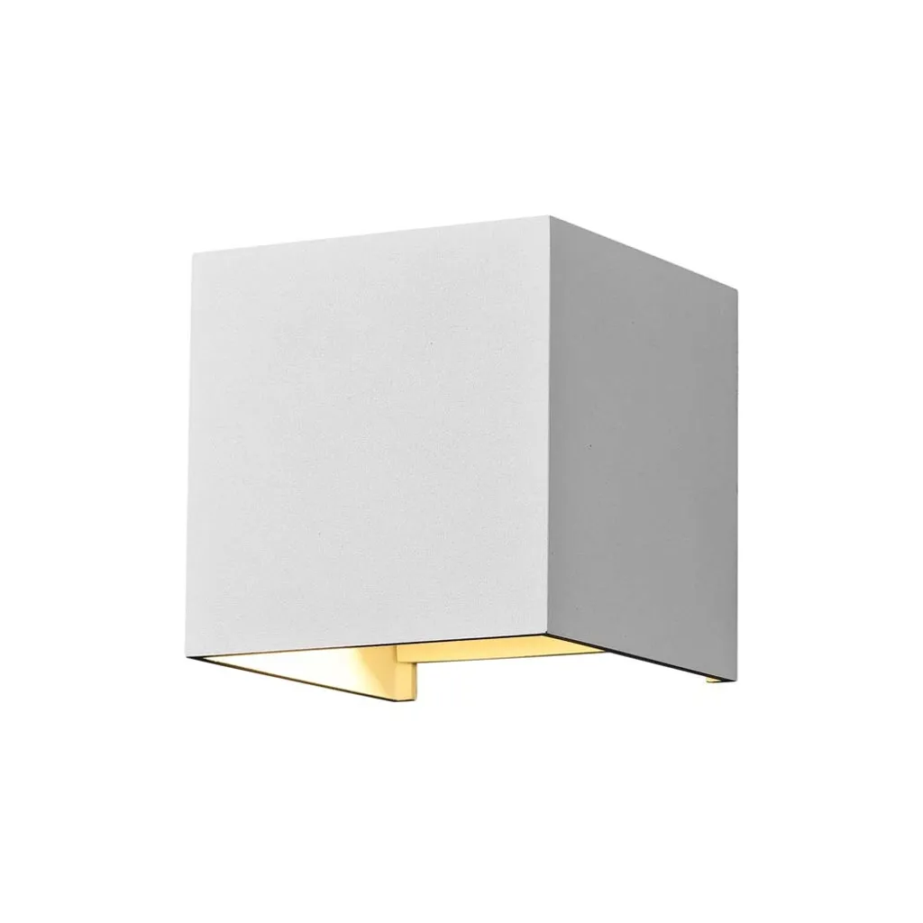 Applique LED, luce per esterni, metallo, bianco, IP54, cubo