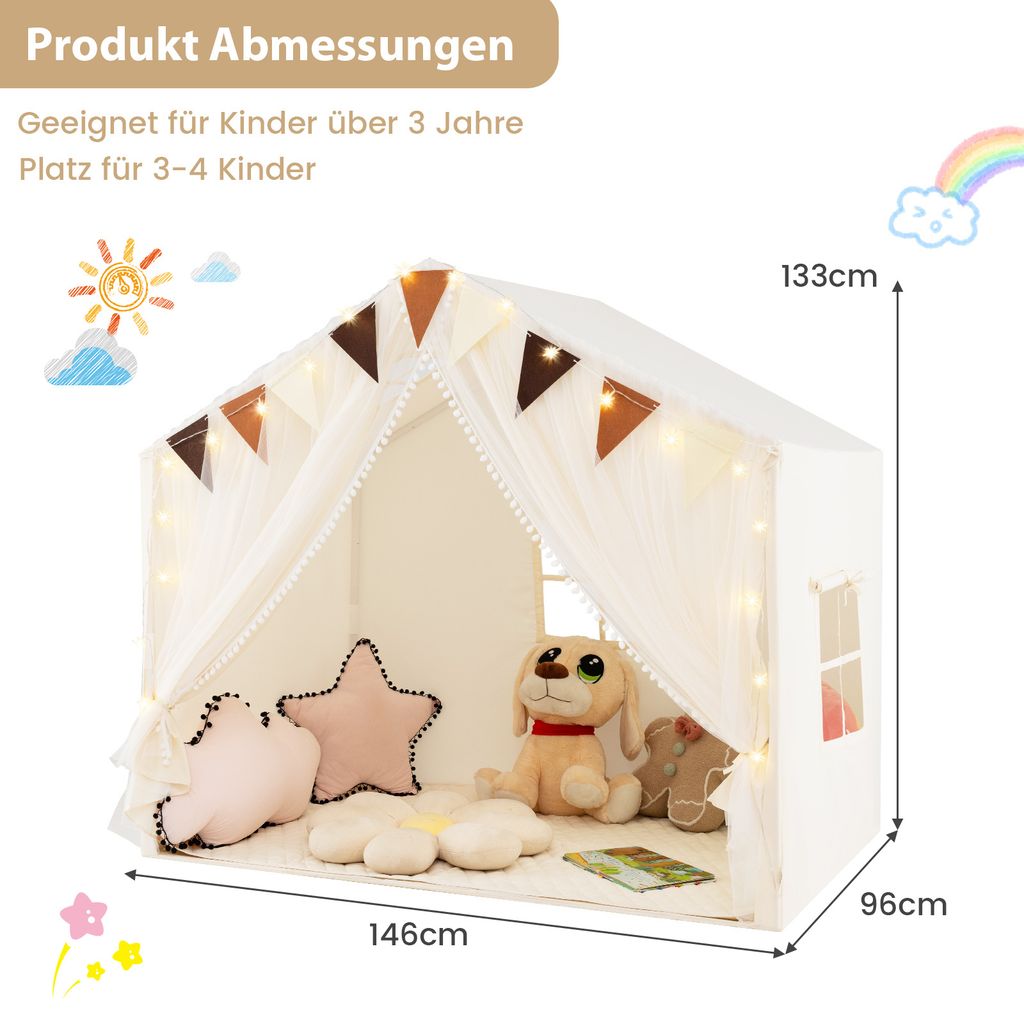 COSTWAY Spielhaus Kinder Indoor, Kinderzelt mit Matte &