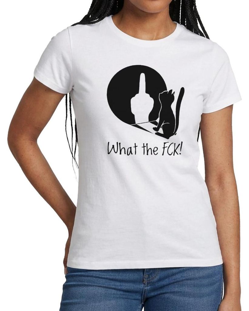 Spreadshirt What The Fck | Katze Mit Schatten Frauen T-Shirt, S, Weiß