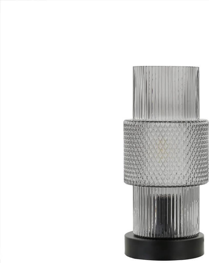 HOME DELUXE Kleine Tischlampe aus Glas YUKI - Rauchgrau | Tischleuchte Schreibtischlampe Nachttischlampe