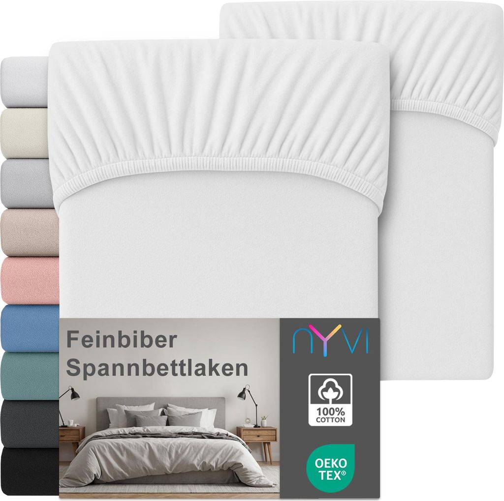 Feinbiber Spannbettlaken Deluxe für Matratzen bis 25 cm Steghöhe - Extra Warm & Weich, 100% Baumwolle, Bügelfrei, Vorgekrumpft, Farbe:Weiß, Gr...