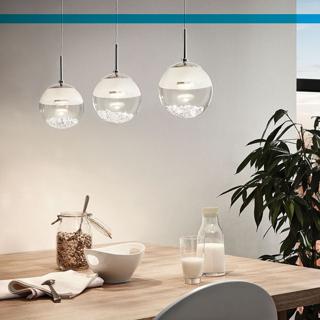 Eglo 93784 MONTEFIO 1 LED 3-fach Hängeleuchte 3x5W 870x140mm Chrom Weiss Klar warmweiss