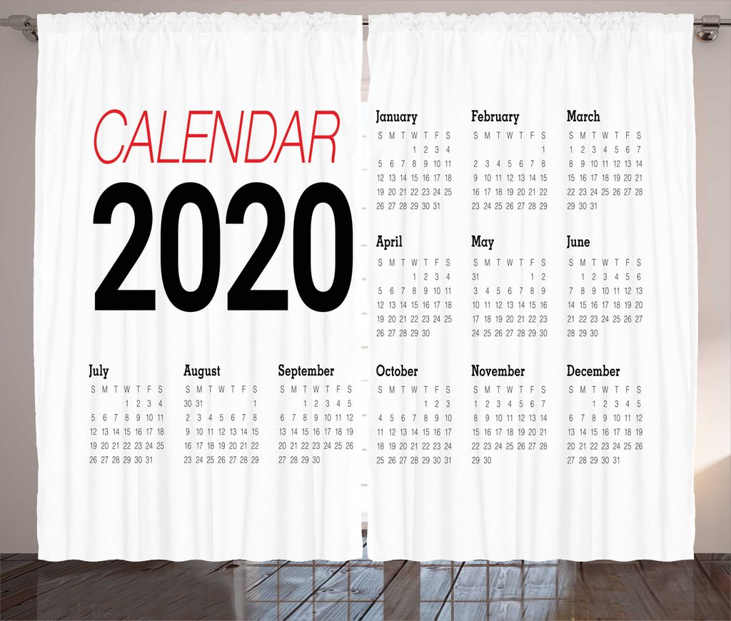 ABAKUHAUS Kalender 2020 Rustikaler Vorhang, Modernes Jahr Datum-Plan, Wohnzimmer Universalband Gardinen mit Schlaufen und Haken, 280 x 225 cm, Dunk...