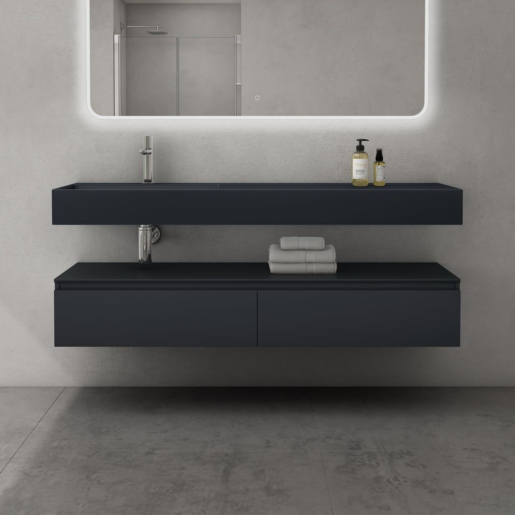 doporro Waschbecken-Unterschrank Badmöbel-Set in matt Anthrazit Design Waschplatz 150x48x25cm Badzimmerschrank inkl. matt Anthrazit Minralguss-Was...