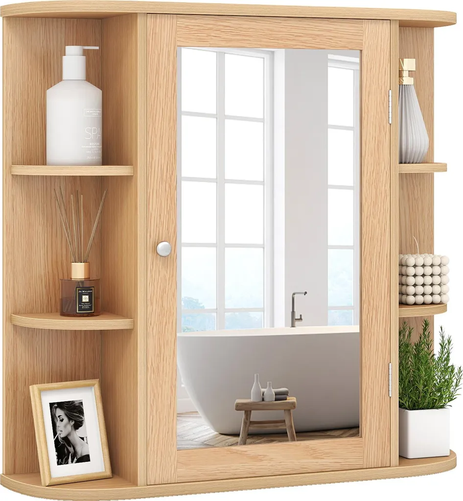 COSTWAY Armadietto Specchiera Bagno Design Natura - 66x16,5x62cm