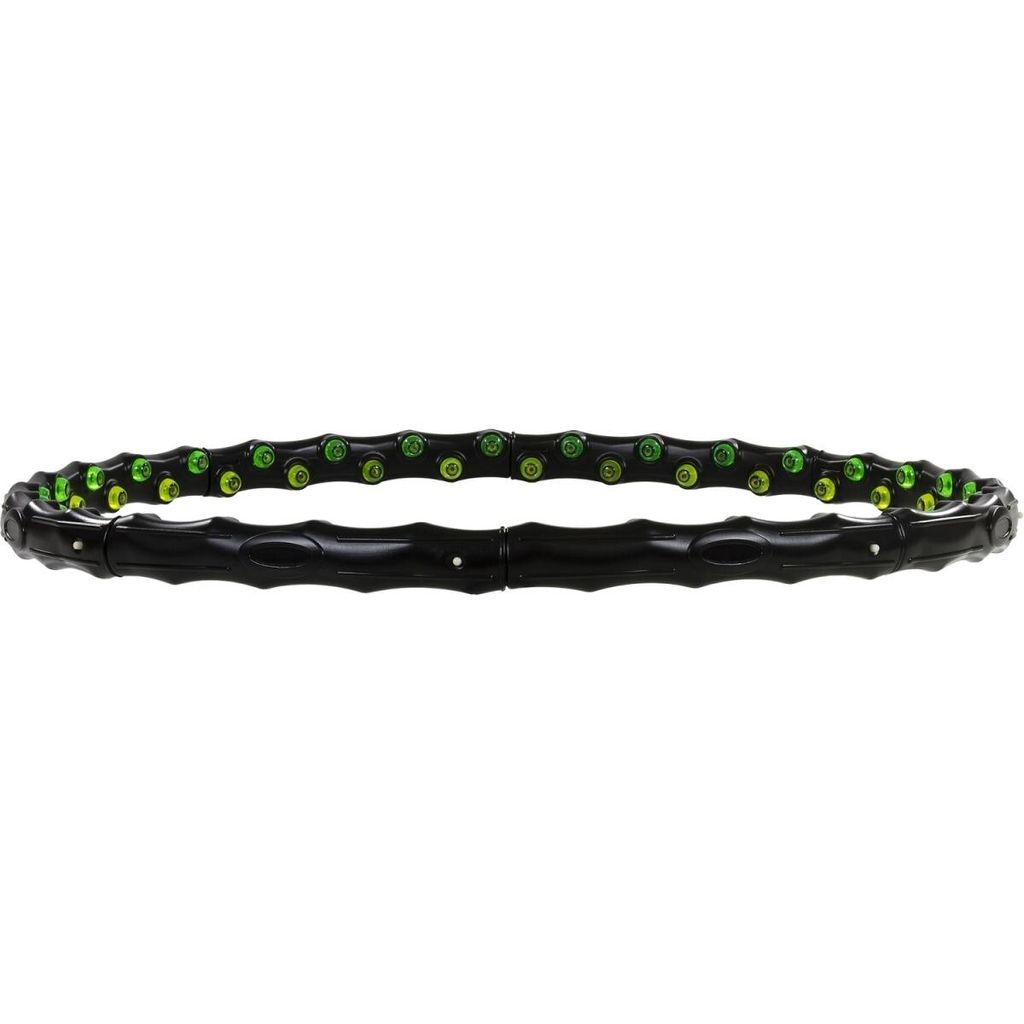 A black hula hoop with green accents is displayed against a white background.