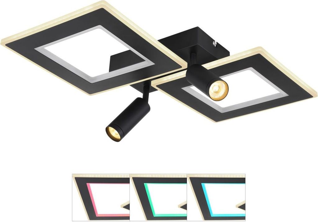Globo Lighting Deckenleuchte Metall schwarz matt, Acryl opal, dimmbar, Farbwechsler, Farben fixierbar, RGB Farbwechsler, RGB Farben fixierbar, Memo...