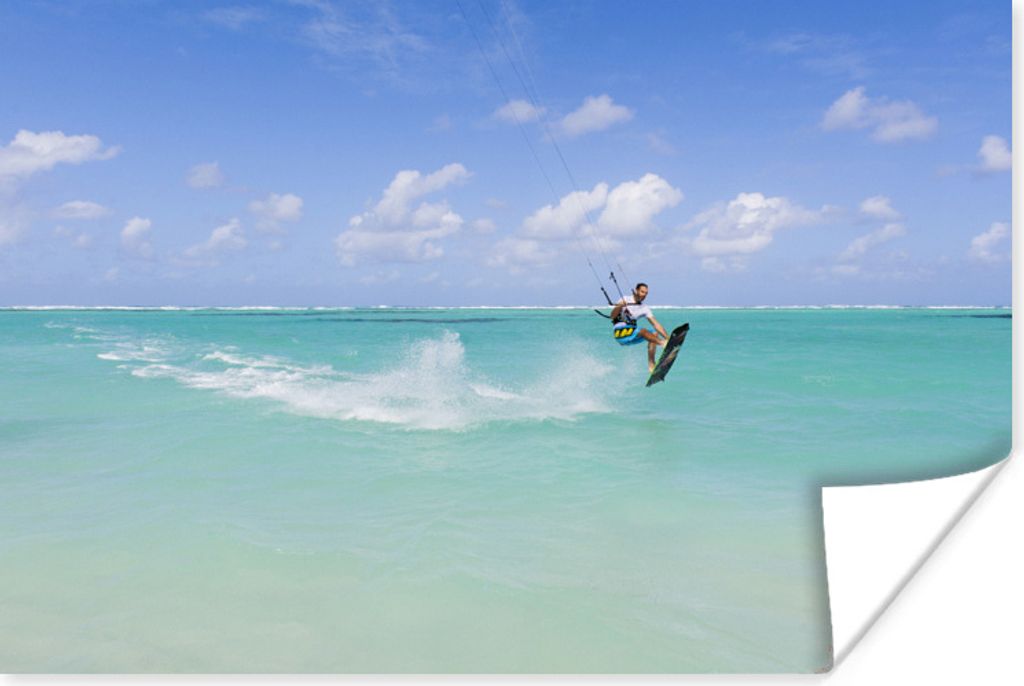 MuchoWow Poster Kitesurfender Mann auf klarem Wasser 90x60 cm - Schlafzimmer