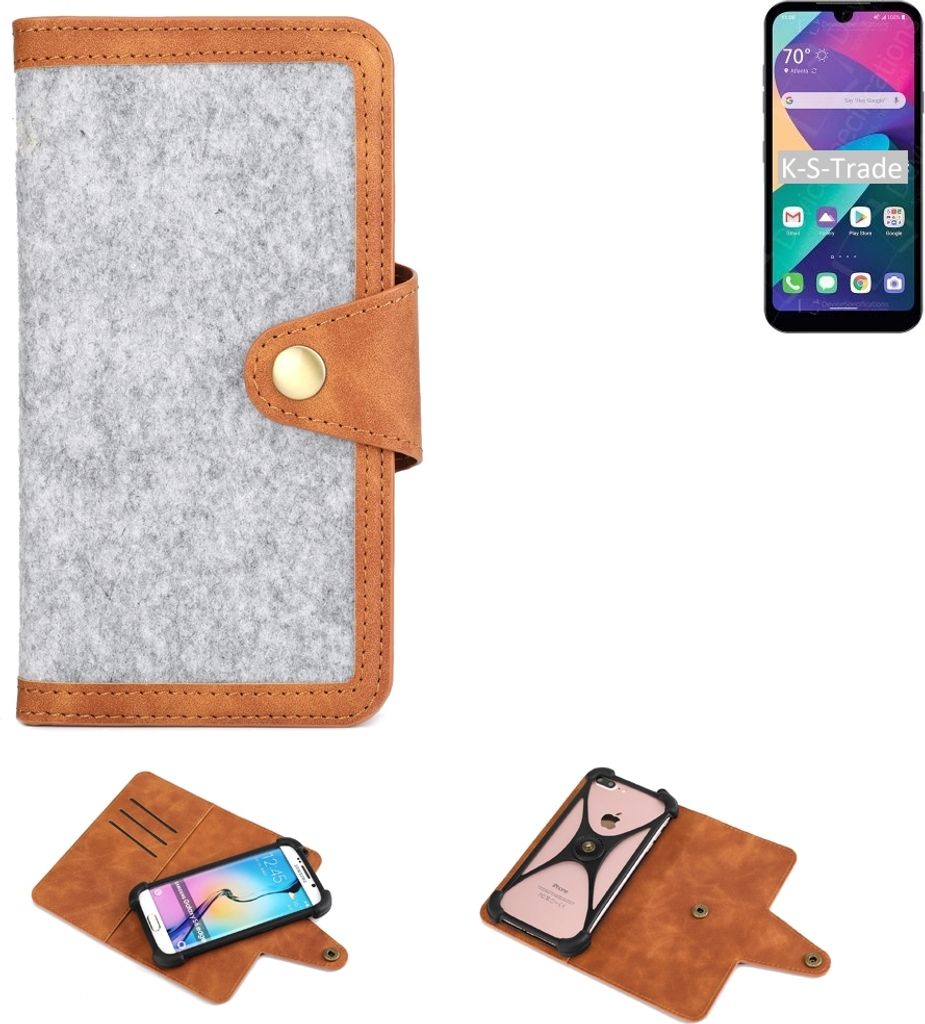 K-S-Trade Handyhülle kompatibel mit LG Electronics Phoenix 5 Schutzhülle Filz-Hülle Kunst-Leder hellgrau braun (1x)