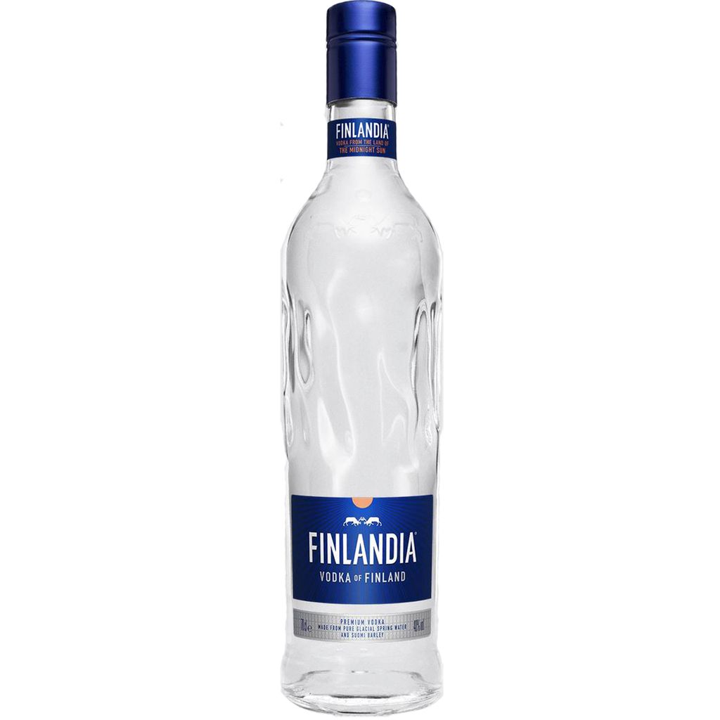A bottle of Finlandia Vodka on a white background.