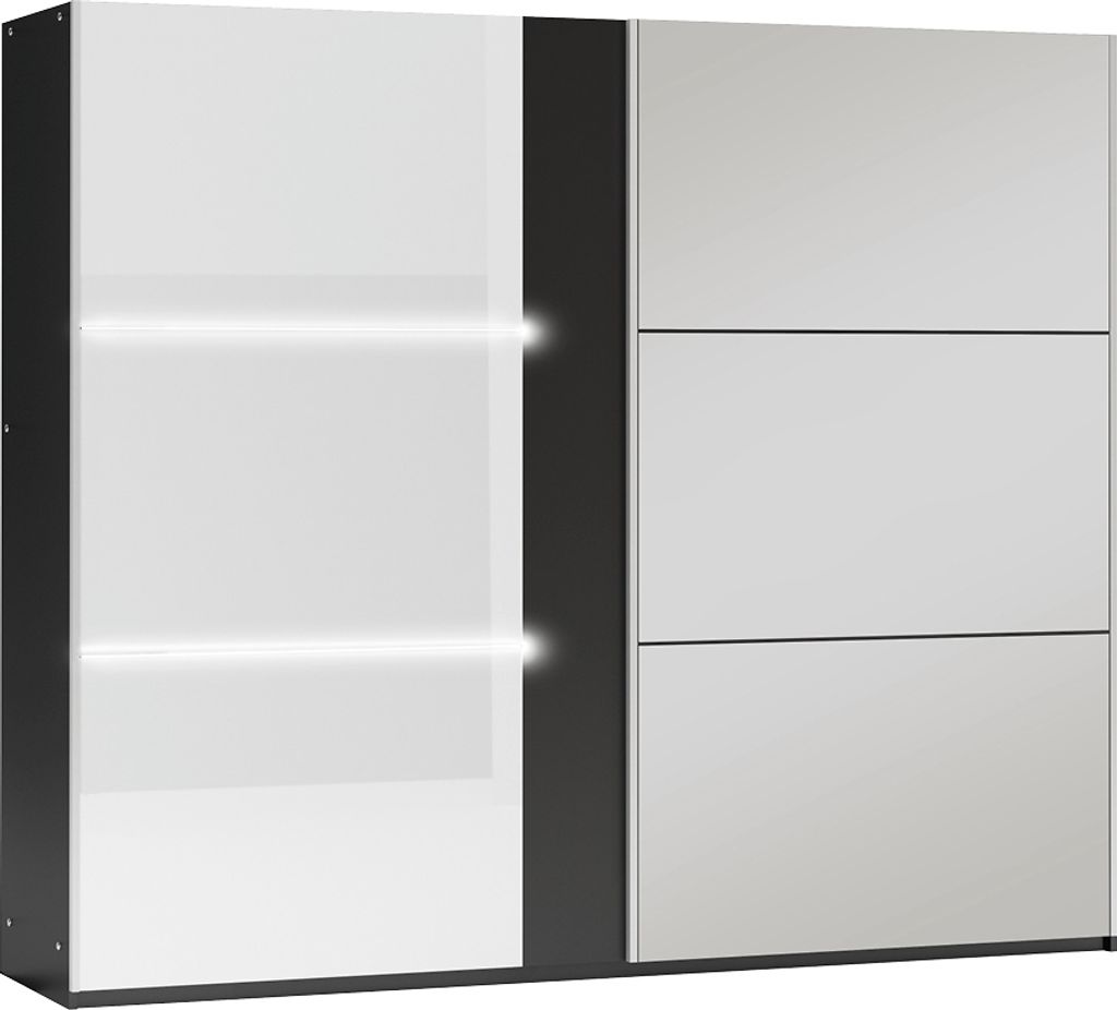 Schwebetürenschrank Neapol 250, 2 Türen Kleiderschrank mit 1 Spiegel, Moderne Garderobe, Schrank in Größe: 250 x 215 x 65 cm