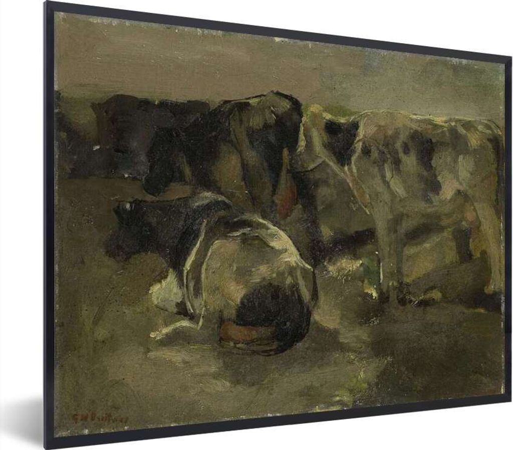 MuchoWow Gerahmtes Poster Vier Kühe - Gemälde von George Hendrik Breitner 80x60 cm - Poster mit Schwarzem Bilderrahmen Wandposter Rahmen Foto B...
