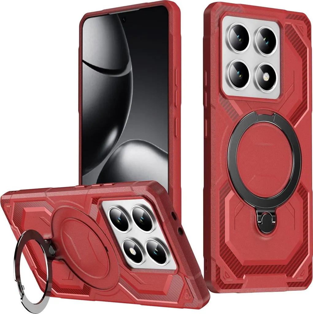 Cover Rossa Xiaomi 14T Pro IronLock - Custodia MagSafe con Anello Rosso