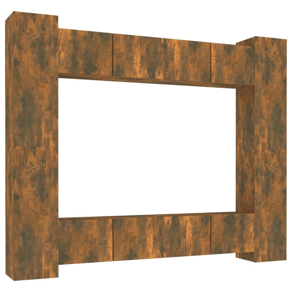 Hochwertige 8-tlg. TV-Schrank,-Set Räuchereiche Holzwerkstoff, Fernsehtisch DE8904