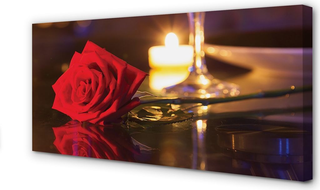 Leinwandbild 100x50 Wandkunst Rose Kerze Glas