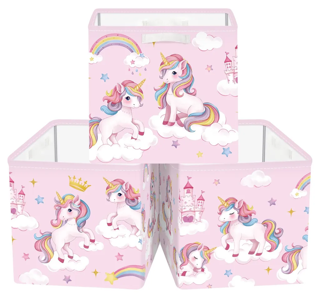 Paniers de Rangement Pliables Rose à Motif Licorne pour Chambre Enfant