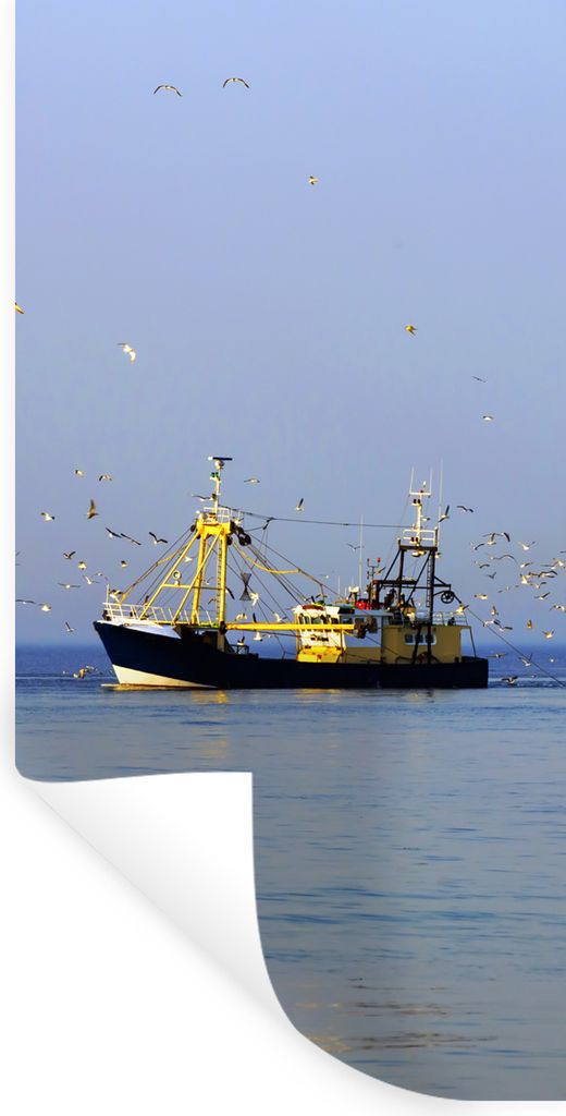 MuchoWow Wandtattoo Wandsticker Wandaufkleber Nordsee - Fischerboot - Vogel 60x120 cm Selbstklebend und Repositionierbar - Selbstklebend - Fotota...