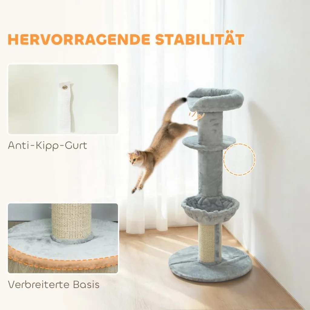 Arbre à chat 103,5 cm en polyester et sisal gris clair avec hamac - 5