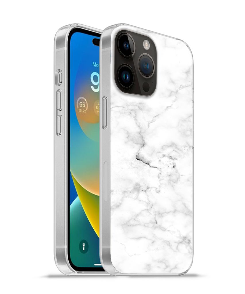 MuchoWow Handyhülle Schutzhülle Hülle für Apple iPhone 14 Pro - Softcase Marmor - Weiß - Grau Silikon Softcase Handy Hülle - Umschlag