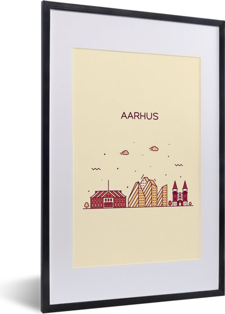 MuchoWow MuchoWow Gerahmtes Poster Aarhus - Skyline - Dänemark 40x60 cm - Poster mit zchwarzem Bilderrahmen - Poster in Rahmen