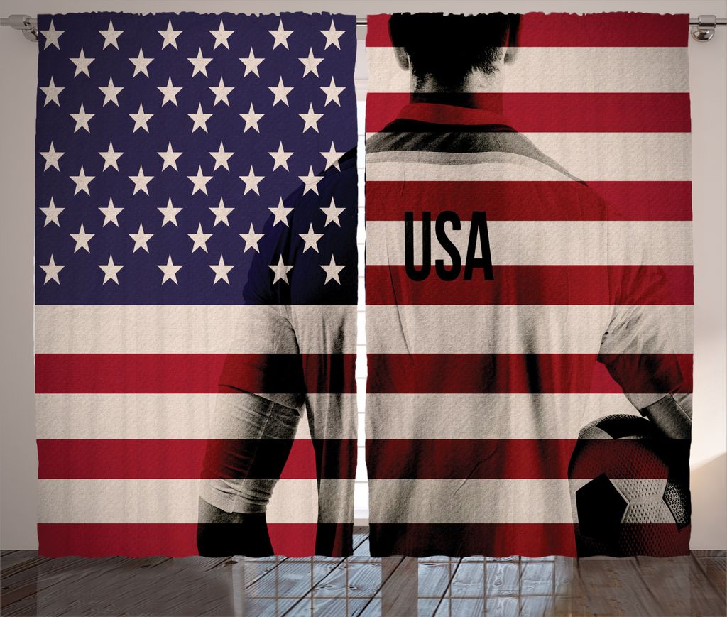 ABAKUHAUS Amerikanische Flagge Rustikaler Gardine, Fußballspieler, Schlafzimmer Kräuselband Vorhang mit Schlaufen und Haken, 280 x 175 cm, Beige ...