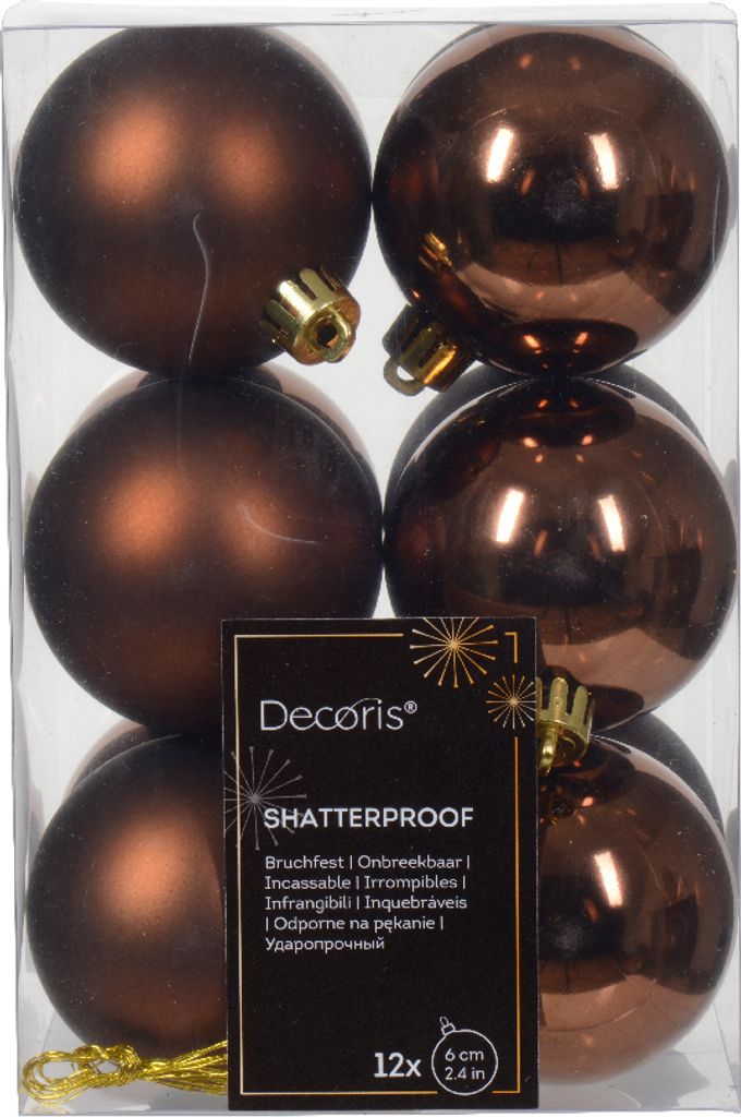 Weihnachtskugeln Kunststoff 6cm 12 Stück - Espressobraun Produktbild 