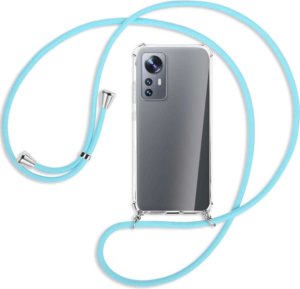 Handykette Backcover-Schutzhülle mit Band (Metall silberfarben) für Xiaomi 12 - himmelblau