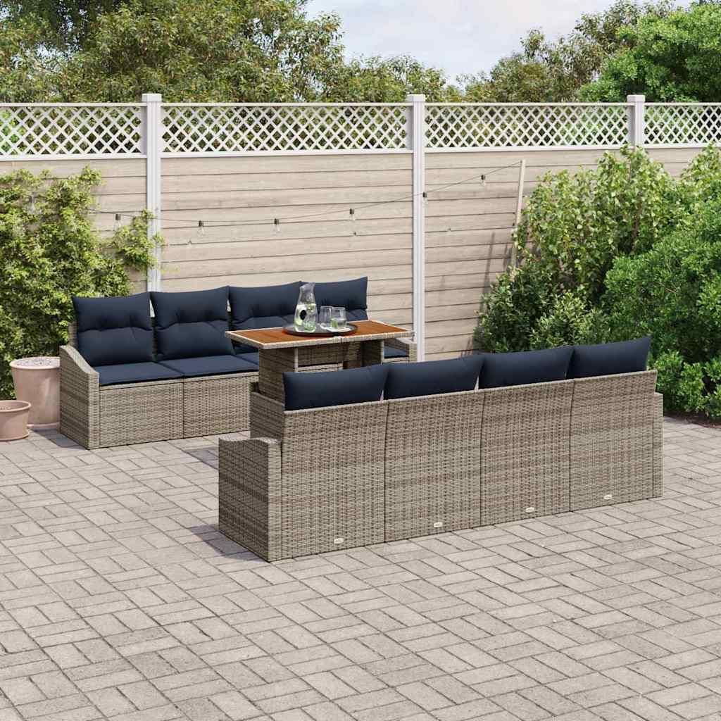Garten-Sofa-Set mit Speicher 9 pcs Grau Poly Rattan - Gartenmöbelgarnituren DE262