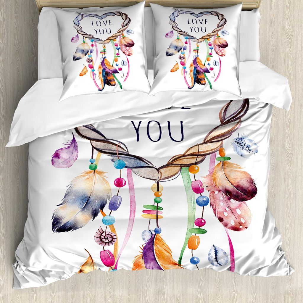 ABAKUHAUS Feder Bettbezug Set, Handgezeichnete Dream Catcher Illustration ethnischen böhmischen Stil Bild lebendig gefärbt, 155 x 220 cm + 80 x 8...