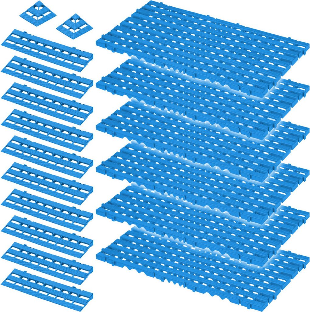 18-teiliges Set, 2,4 m² Bodenrost, blau, aus strapazierfähigem, lebensmittelechten PE-HD Kunststoff