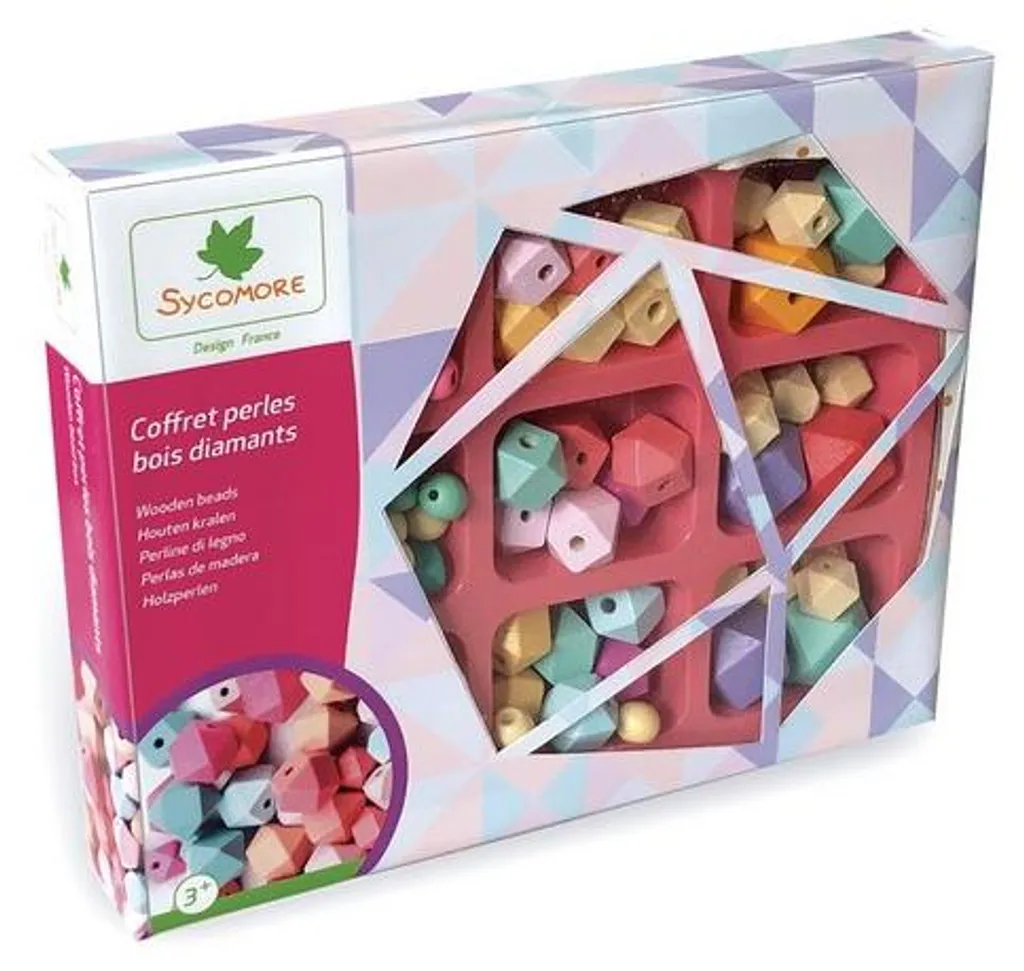 Activité manuelle enfant : perles de bois arc-en-ciel et diamants de luxe