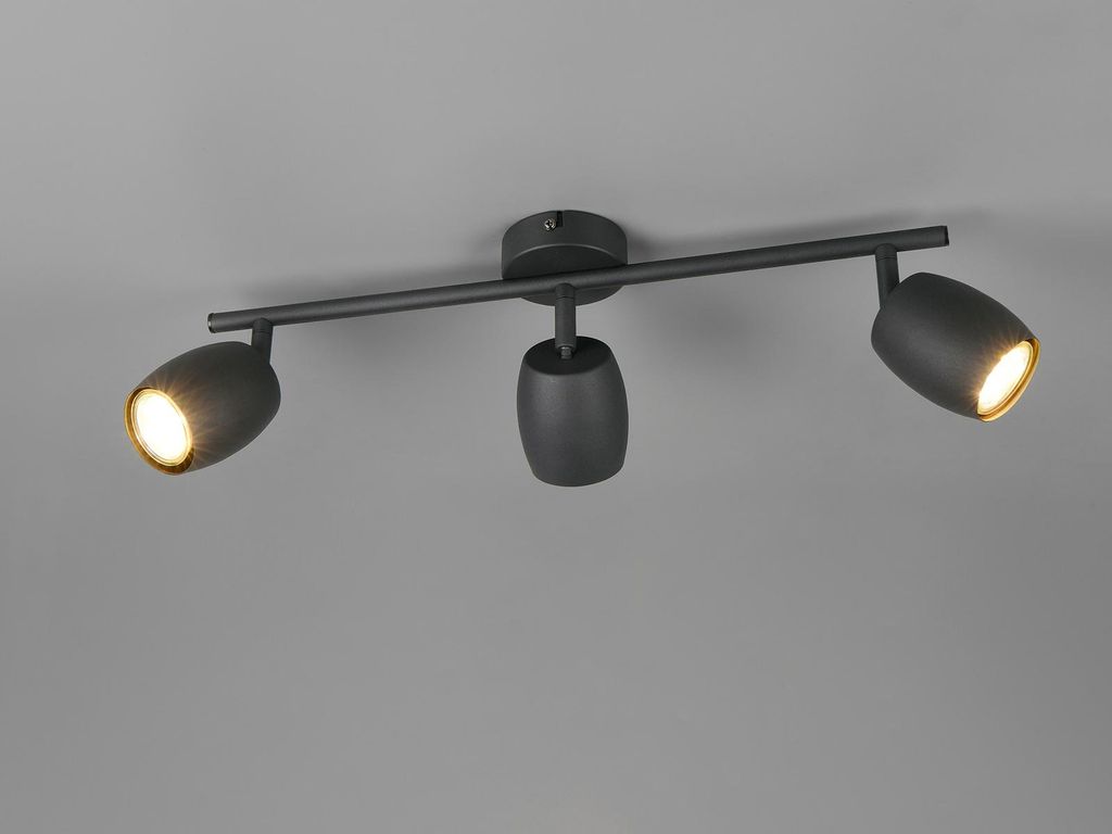 LED Deckenstrahler mit 3 schwenkbaren Spots aus Metall Schwarz, Breite 47,5cm
