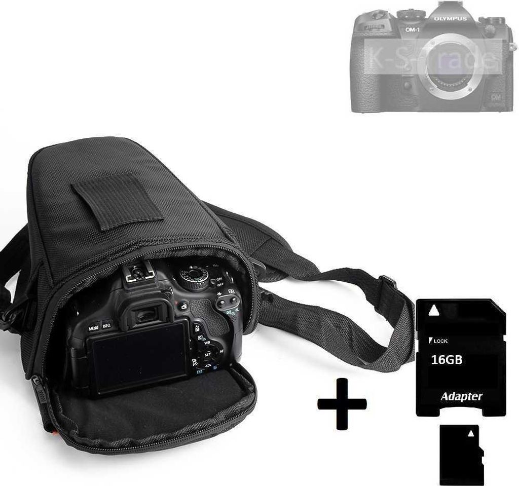 K-S-Trade Schultertasche kompatibel mit OM System OM-1 Colt Kameratasche für Systemkameras DSLR DSLM SLR, Bridge etc., + 16GB Speicherkarte