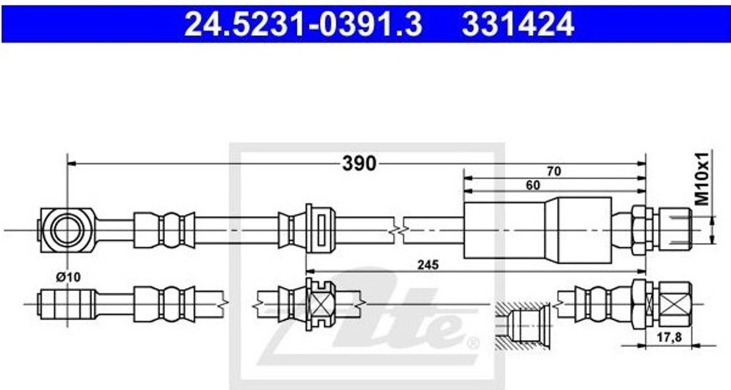 ATE Bremsschlauch vorne für für Opel Vectra B + Caravan CC Produktbild 