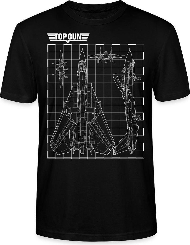 Spreadshirt Top Gun Kampfjet Bauplan Blaupause Weiß Uni Bio T-Shirt, XXL, Schwarz