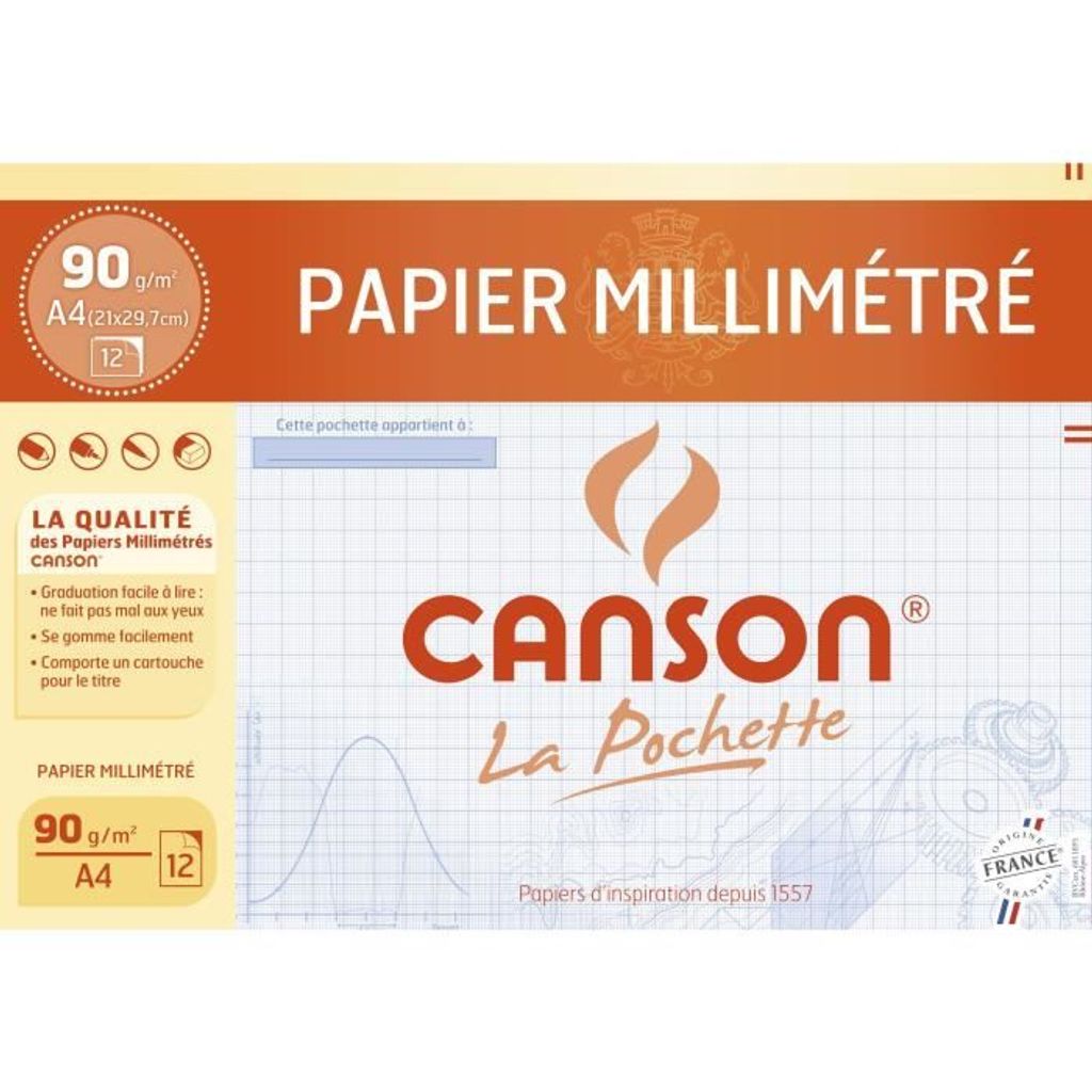 CANSON Millimeterpapier DIN A4 90 g/qm Farbe: blau 12 Blatt