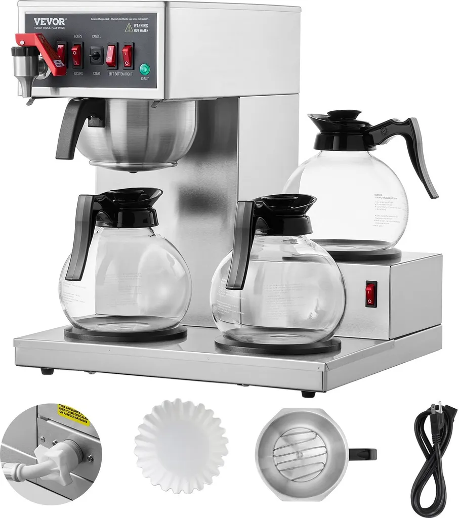 Machine à café professionnelle à filtre avec 3 carafes 1.8L en verre