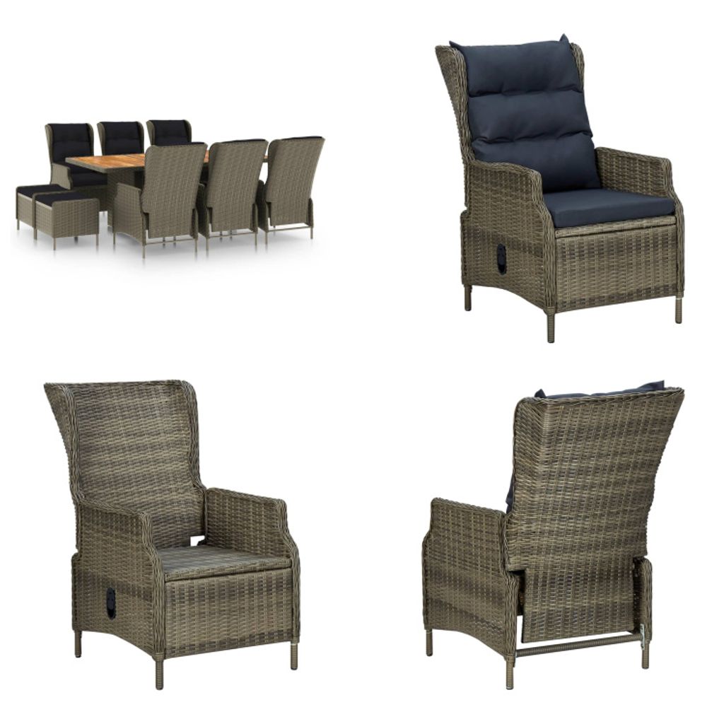 vidaXL 9 tlg. Garten Essgruppe mit Auflagen Poly Rattan Braun - Gartenmöbel-Set - Gartenmöbel-Sets - Gartentisch Und Stuhl - Gartentische Und St...