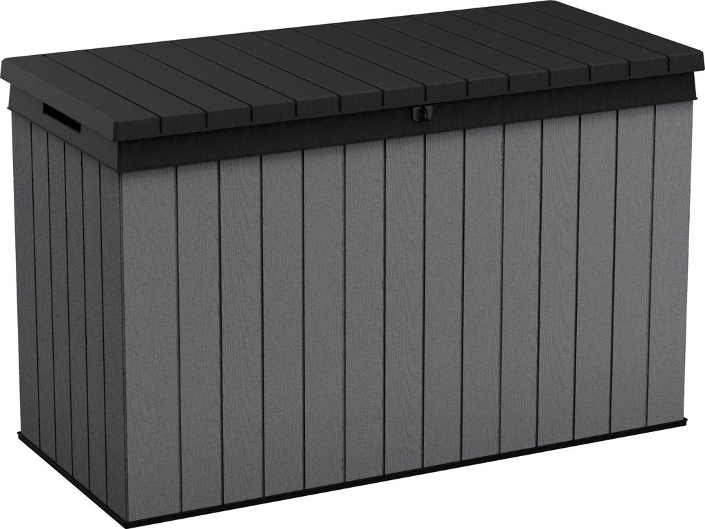 Keter Gartenbox "Darwin" 662L Anthrazit - 143x65x78 cm - naturgetreue Holzoptik - Deckel bis 300 kg belastbar - mit Gasdruckfedern
