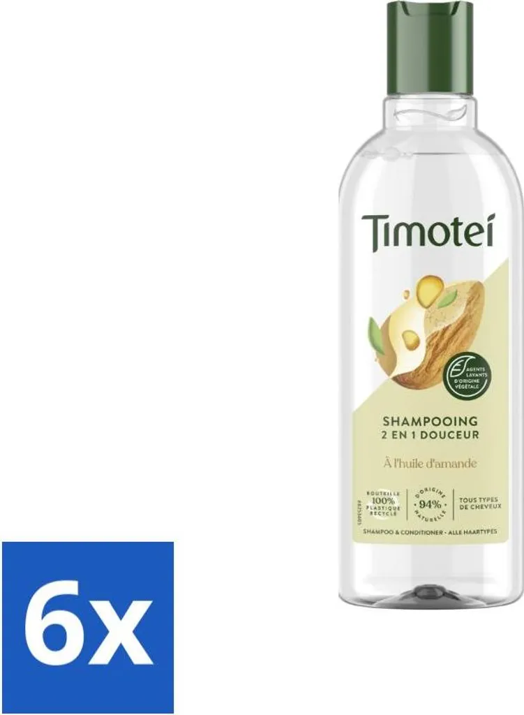 Shampooing Démêlant 2 en 1 Timotei Amande - Lot de 6 pour toute Famille