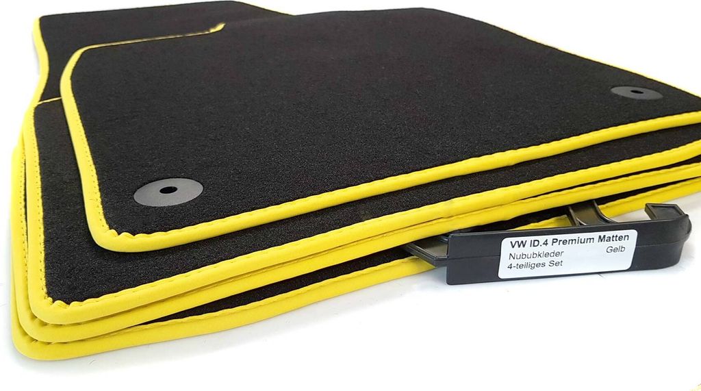 Fußmatten passend für VW ID4 ID.4 Premium Velours Automatten Matten Innenraum Schwarz / Gelb (4er Set)