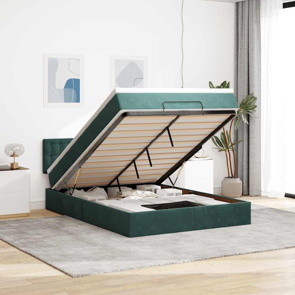 Maison Exclusive - Ottoman-Bett mit Matratze Dunkelgrün 140x190 cm Samt