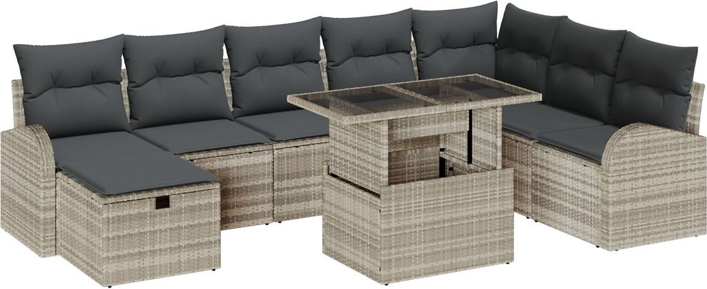 Möbel 9-teiliges Garten-Sofa-Set mit Kissen in Hellgrau Poly Rattan - Gartensofas 3359779