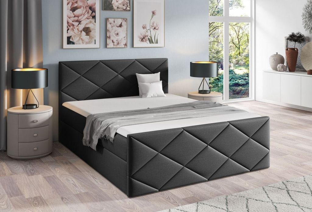 Bett mit Matratze und Lattenrost HALKA – 160x200, schwarz + ER Topper