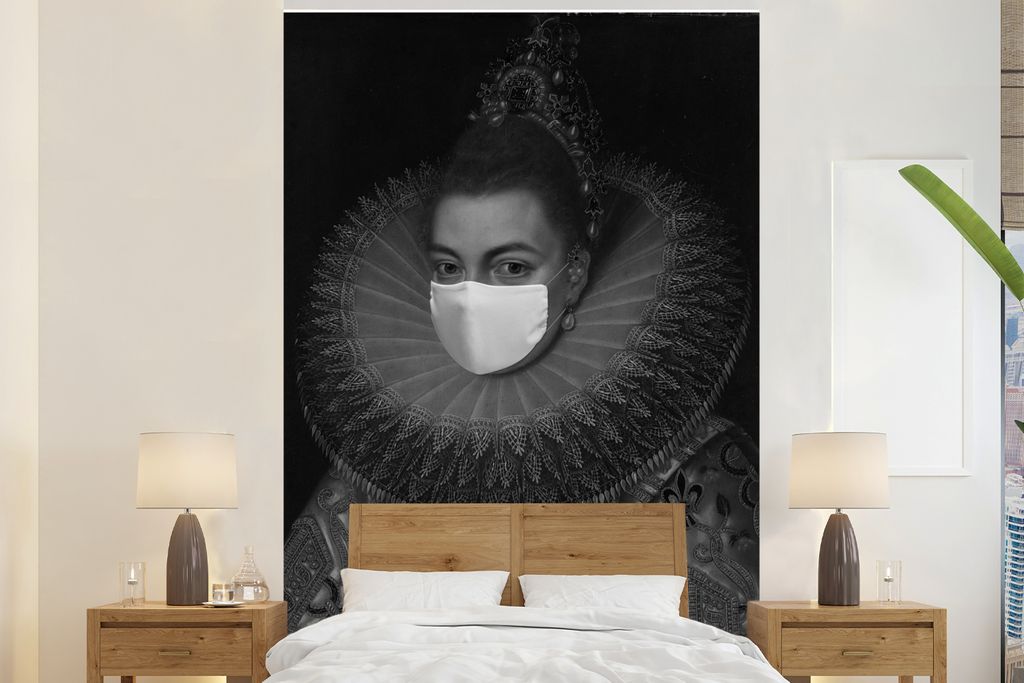 MuchoWow Fototapete für Wohnzimmer oder Schlafzimmer Wandtapete Vinyl Motivtapete Isabella Clara Eugenia mit einem Mundschutz - Gemälde von Fra...