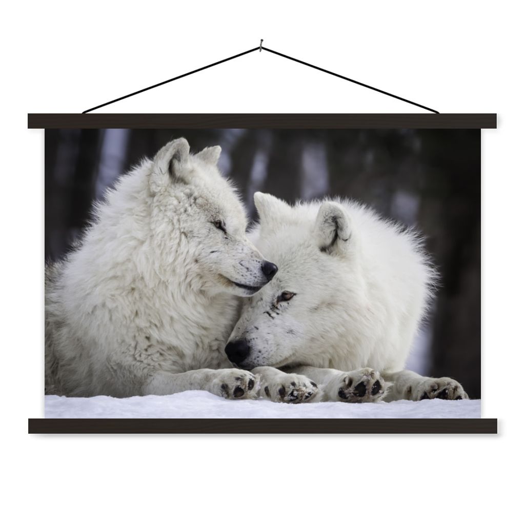 MuchoWow Textilposter Wölfe - Schnee - Familie 120x80 cm mit schwarzem Rahmen - Wanddeko