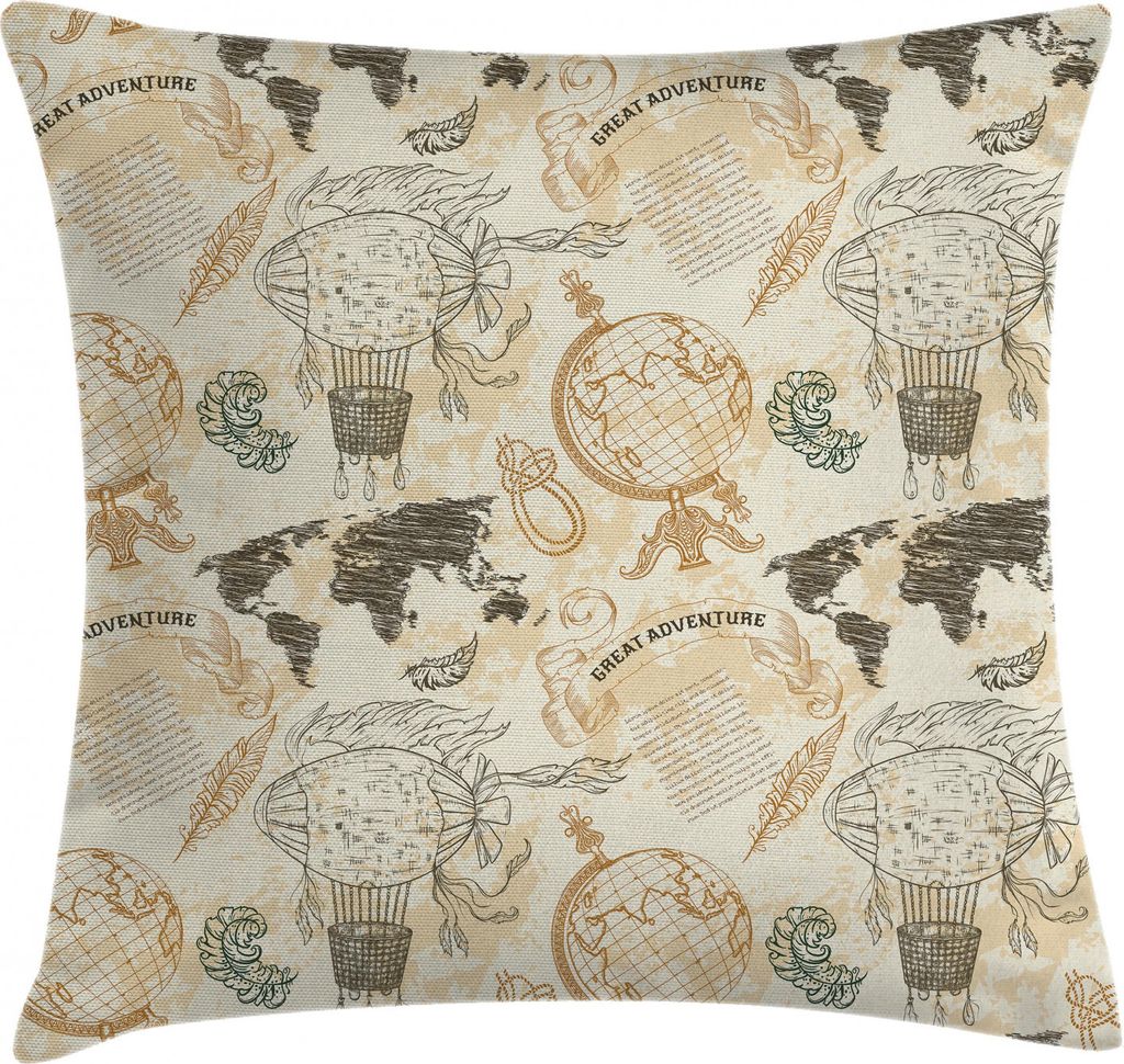 ABAKUHAUS Weltkarte Kissenbezug, Vintage Globe Seil, Waschbar mit Reißverschluss Kissenhülle mit Farbfesten Klaren Farben Beidseitiger Druck, 40 ...